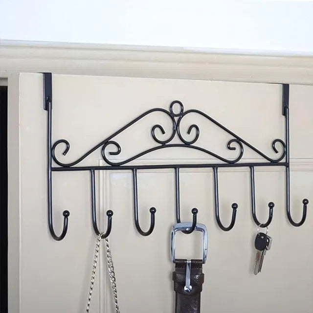 Door Hanger with 7 Hooks Over The Door Hooks,Overdoor Towel Rack,Metal Heavy-Duty Door Hanger Hook Storage Organizer for Hanging